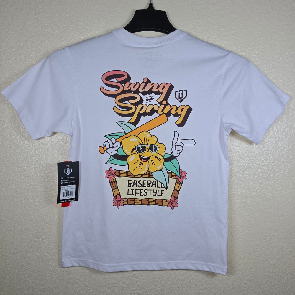 Baseball Lifestyle 101 Swing Into Spring Youth Tee White Graphic T-Shirt Medium